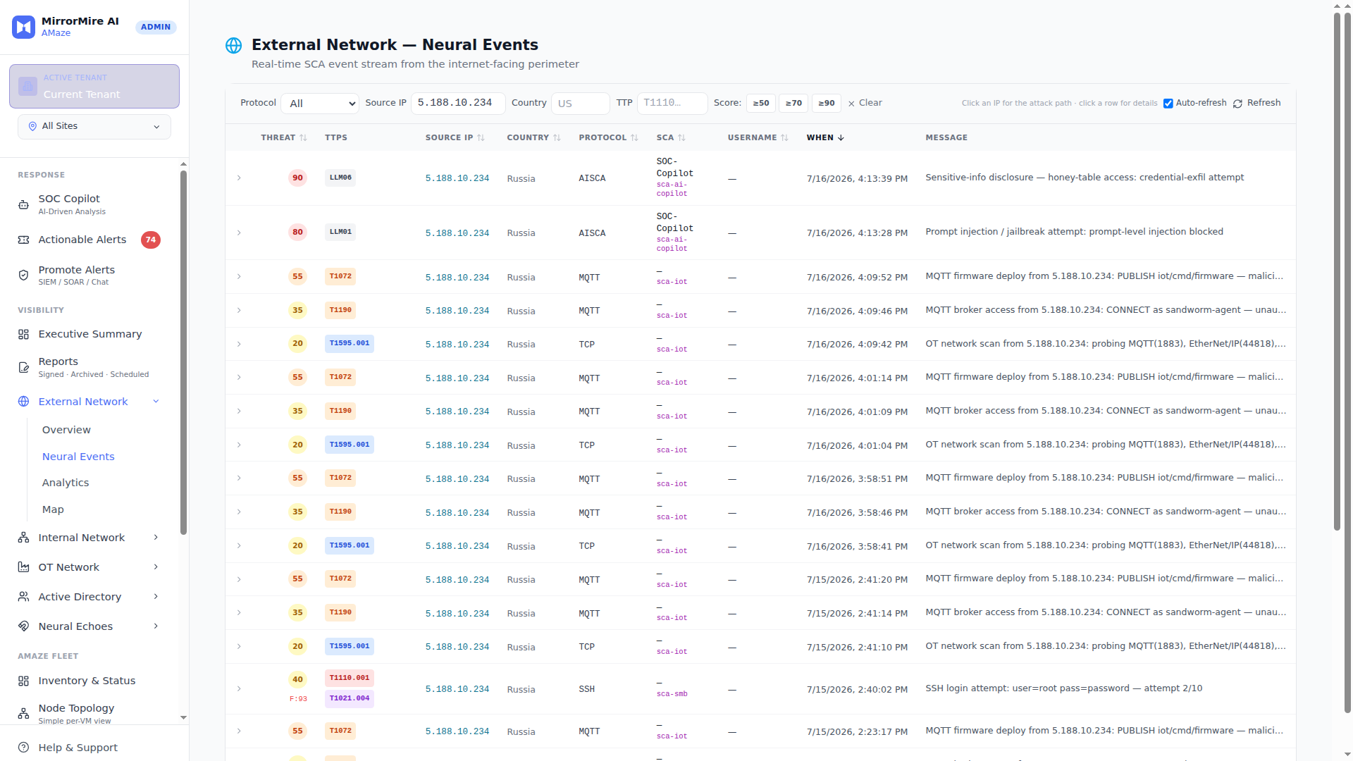 AMaze detecting an LLM prompt-injection and jailbreak attempt via a synthetic AI copilot